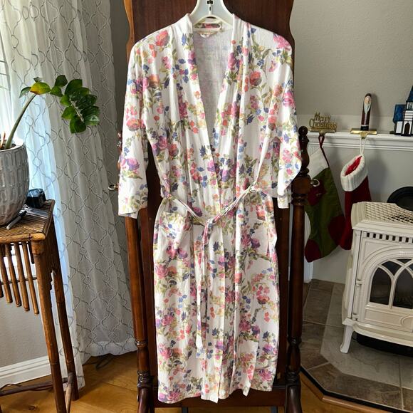 Soft Surroundings Women’s Petite Small Robe Floral Wrap Belted Pockets - Picture 1 of 10